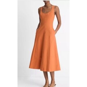 NWOT VINCE Cotton Blend Seamed Tank Midi Dress In Dusk‎ Ember US 16 $498